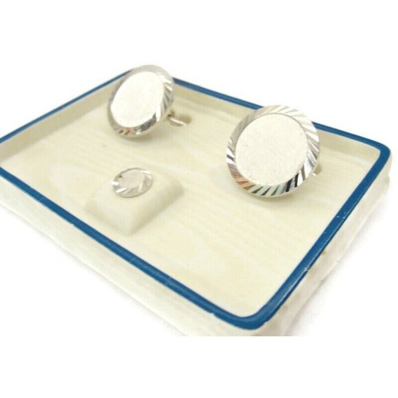Vintage Swank Cufflinks Set Silver Tone Disc Shaped Fluted Edge With Tie Tack - Picture 10 of 13